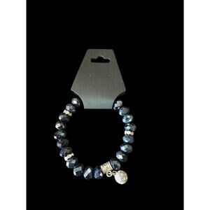 Navy blue and faux diamond beaded stretchy bracelet